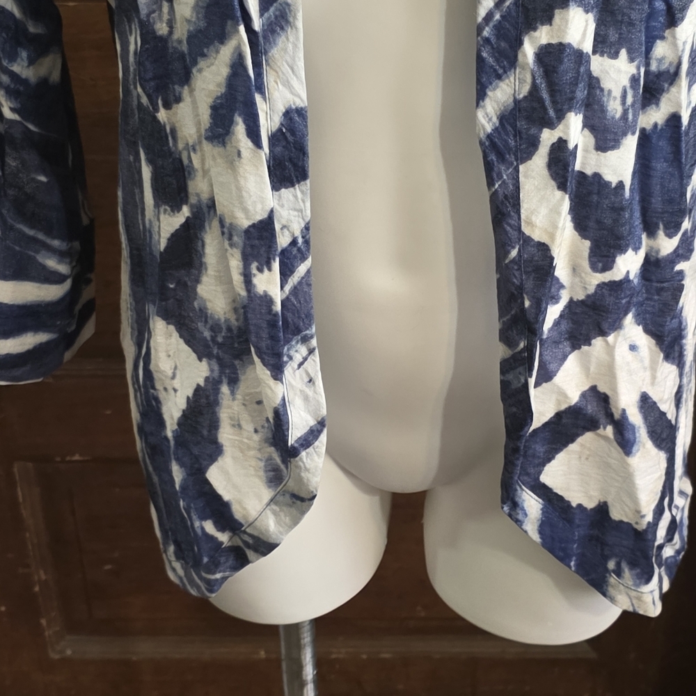 Chico's Shimmer Flyaway 3/4 Sleeve Cardigan Jacket Blue & White Size S - Picture 7 of 12